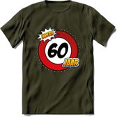 60 Jaar Hoera Verkeersbord T-Shirt | Grappig Verjaardag Cadeau | Dames - Heren | - Leger Groen - XL