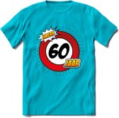 60 Jaar Hoera Verkeersbord T-Shirt | Grappig Verjaardag Cadeau | Dames - Heren | - Blauw - M