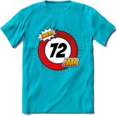 72 Jaar Hoera Verkeersbord T-Shirt | Grappig Verjaardag Cadeau | Dames - Heren | - Blauw - XL