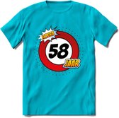 58 Jaar Hoera Verkeersbord T-Shirt | Grappig Verjaardag Cadeau | Dames - Heren | - Blauw - 3XL