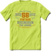 58 Jaar Legend T-Shirt | Goud - Zilver | Grappig Verjaardag Cadeau | Dames - Heren | - Groen - L