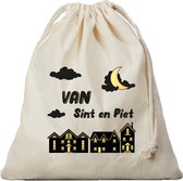 1x Sint en Piet cadeauzak met sluitkoord - katoenen / jute zak - Sinterklaas - kadozak voor kleine cadeaus / pakjesavond