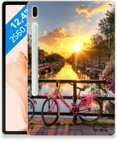 Back Cover Geschikt voor Samsung Galaxy Tab S7FE Hippe Hoesje Amsterdamse Grachten met transparant zijkanten