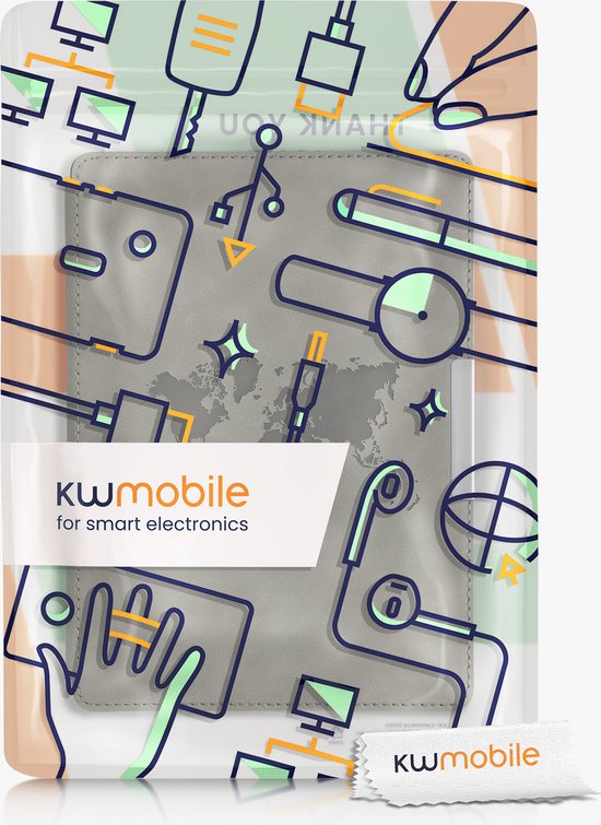 kwmobile e-reader hoesje geschikt voor Kobo Aura ONE hoes - Ereader flip case met standaard - Kunstleren e reader cover - Wereldkaart design in grijs van kwmobile — afbeelding 3