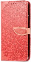Peachy Wallet Bookcase kunstleer mandala hoesje voor iPhone 13 - rood
