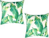 Set van 2 waterdichte opblaasbare kussens in etnische stijl YONI - 43x43cm - groen en wit