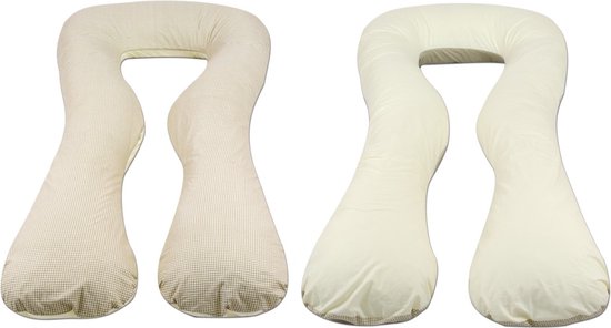 Voedingskussen - Zwangerschapskussen - 300 cm - 100% katoen - crème en beige geruit