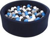 Ballenbad rond - marine blauw - 90x30 cm - met 200 zwart, wit, blauw en grijze ballen