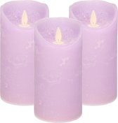 3x Lila paarse LED kaarsen / stompkaarsen 15 cm - Luxe kaarsen op batterijen met bewegende vlam