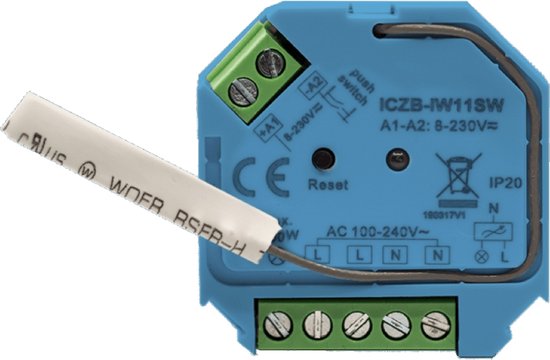 Interrupteur marche / arrêt icasa Zigbee 3.0 | 230V-200/400W | 3 fils (nécessite un fil neutre) | Compatible avec la passerelle Zigbee 3.0 (comme Homey, Hue® *, IKEA Home smart®, Echo Plus®)