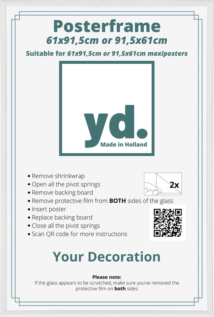 yd. Your Decoration - Posterlijst 61x91,5 cm - Kunststof - Wit Hoogglans - Paris