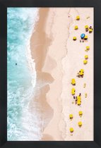 JUNIQE - Poster in houten lijst Strand luchtfoto -40x60 /Blauw & Geel
