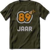 89 Jaar Feest T-Shirt | Goud - Zilver | Grappig Verjaardag Cadeau Shirt | Dames - Heren - Unisex | Tshirt Kleding Kado | - Leger Groen - L