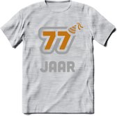 77 Jaar Feest T-Shirt | Goud - Zilver | Grappig Verjaardag Cadeau Shirt | Dames - Heren - Unisex | Tshirt Kleding Kado | - Licht Grijs - Gemaleerd - 3XL