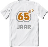 65 Jaar Feest T-Shirt | Goud - Zilver | Grappig Verjaardag Cadeau Shirt | Dames - Heren - Unisex | Tshirt Kleding Kado | - Wit - S