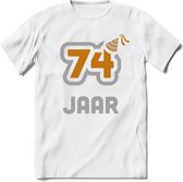 74 Jaar Feest T-Shirt | Goud - Zilver | Grappig Verjaardag Cadeau Shirt | Dames - Heren - Unisex | Tshirt Kleding Kado | - Wit - L