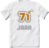 71 Jaar Feest T-Shirt | Goud - Zilver | Grappig Verjaardag Cadeau Shirt | Dames - Heren - Unisex | Tshirt Kleding Kado | - Wit - S