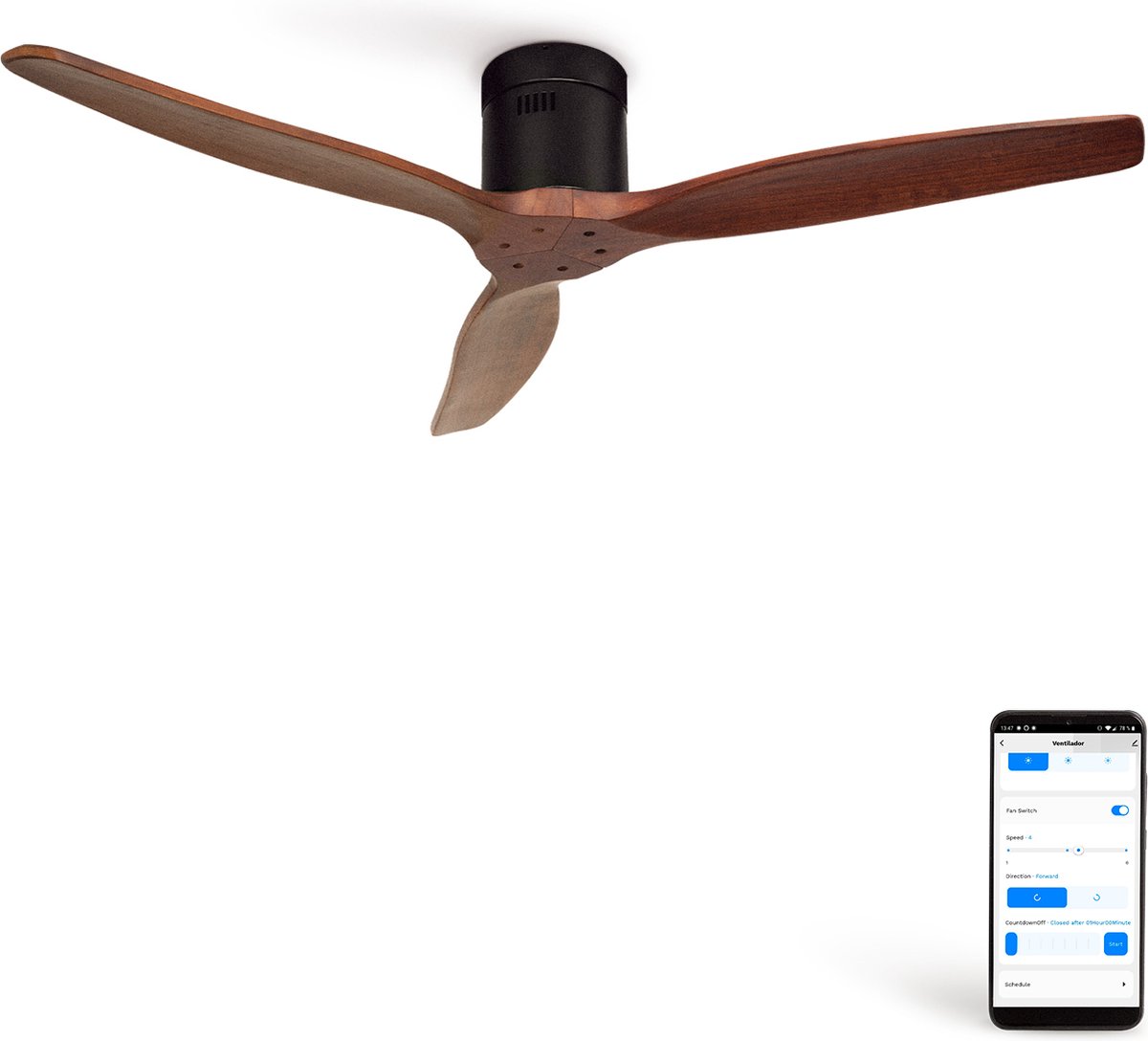 Bol.com CREATE - Plafondventilator 40W silent Ø132 cm - Met Wifi - Met Afstandsbediening - 6 Snelheden - Timer - Zomer/Winter fu... aanbieding