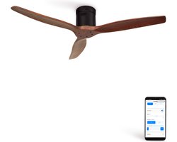 CREATE - Plafondventilator 40W silent Ø132 cm - Met Wifi - Met Afstandsbediening - 6 Snelheden - Timer - Zomer/Winter functie - Zwarte motor, donkerhouten bladen - WIND CALM