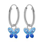 Oorbellen meisje zilver | Zilveren oorringen, blauwe vlinder met kristallen