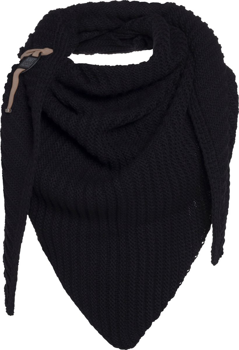 Knit Factory Demy Gebreide Omslagdoek - Driehoek Sjaal Dames - Dames sjaal - Wintersjaal - Stola - Wollen sjaal - Zwart - 190x85 cm - Inclusief siersluiting