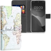 kwmobile telefoonhoesje voor Motorola Edge 20 Lite - Hoesje met pasjeshouder in zwart / meerkleurig - Travel Wereldkaart design