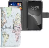 kwmobile telefoonhoesje voor Apple iPhone 13 mini - Hoesje met pasjeshouder in zwart / meerkleurig - Travel Wereldkaart design