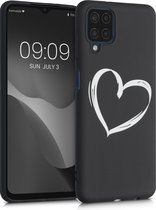 kwmobile telefoonhoesje compatibel met Samsung Galaxy M12 - Hoesje voor smartphone in wit / zwart - Brushed Hart design