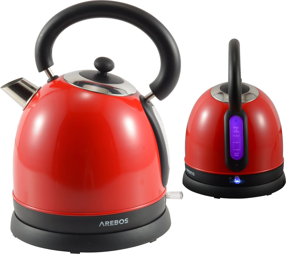 AREBOS Waterkoker Retro - Waterkoker Automatisch - LED indicatielampje - 1,8 L - Rood
