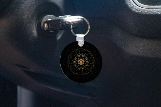 Porte-clés - Un Mandala sur fond noir - Plastique - Rond - Cadeaux à distribuer