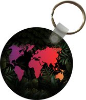 Sleutelhanger - Wereldkaart - Kleuren - Bladeren - Plastic - Rond - Uitdeelcadeautjes