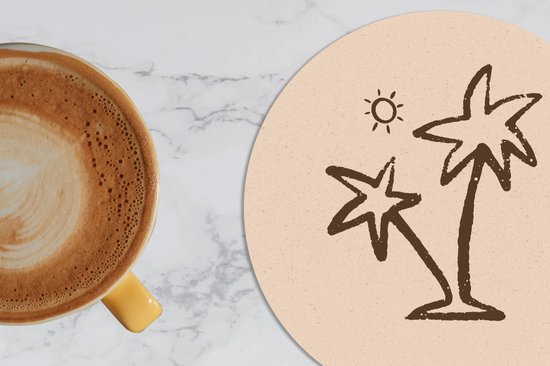 Dessous de Sous-verres - Rond - Palmier - Soleil - Pastel - 10x10 cm - 6 pièces