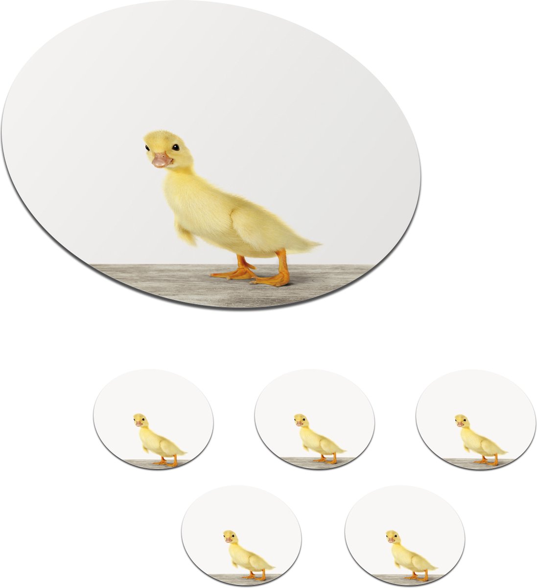 Onderzetters voor glazen - Rond - Dieren - Geel - Eend - 10x10 cm - Glasonderzetters - 6 stuks