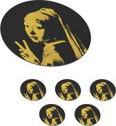 Sous-verres pour verres - Rond - Fille à la boucle d'oreille en perle - Vermeer - Art - 10x10 cm - Sous-verres en verre - 6 pièces