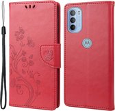 Bloemen Book Case - Motorola Moto G31 / G41 Hoesje - Rood
