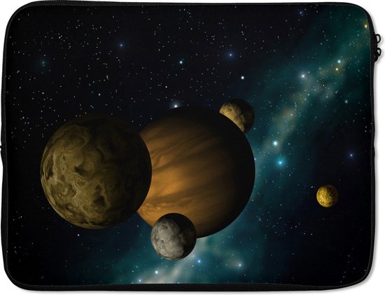 Laptophoes 17 inch - Planeten - Sterren - Maan - Laptop sleeve - Binnenmaat 41x28 cm - Zwarte achterkant