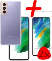 Samsung Galaxy S21 FE Hoesje Siliconen Met 2x Screenprotector - Samsung Galaxy S21 FE Case Hoes Met 2x Screenprotector - Transparant