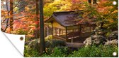 Tuinposter Een huisje met Japanse esdoorns - 80x40 cm - Wanddecoratie Buiten - Tuinposter - Tuindoek - Schuttingposter - Tuinschilderij