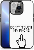 Hoesje iPhone 13 Pro Max Leuk TPU Back Case met Zwarte rand Finger Don't Touch My Phone