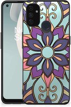 Smartphone Hoesje OnePlus Nord N100 TPU Bumper met Zwarte rand Paarse Bloem
