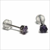 Aramat jewels ® - Zirkonia zweerknopjes rond 4mm oorbellen paars chirurgisch staal
