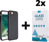 Siliconen Backcover Hoesje iPhone 7 Zwart - 2x Gratis Screen Protector - Telefoonhoesje - Smartphonehoesje