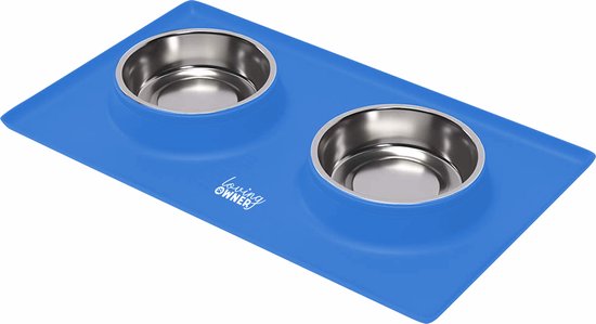 Loving Owner - Voerbak met anti-slip mat - Klein huisdier - Voerbak hond en kat - RVS - Blauw