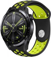 Siliconen Smartwatch bandje - Geschikt voor  Huawei Watch GT 3 46mm sport band - zwart/geel - Zwart/geel - Strap-it Horlogeband / Polsband / Armband