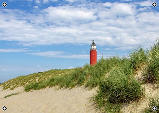 Tuinposter Texel vuurtoren duinen - 50x70cm liggend - gezoomd en ringen