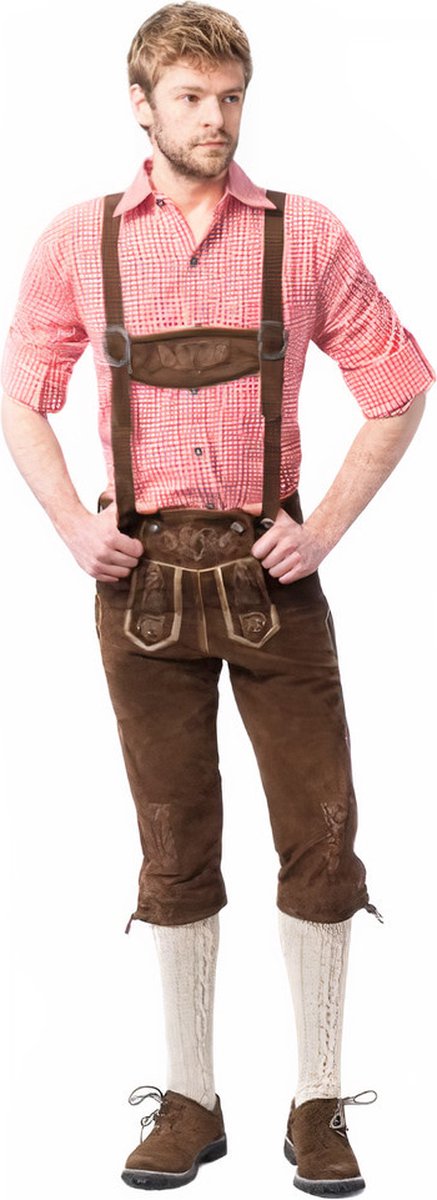 Tannhauser Lederhosen Rudi Lang 100% Echt Leder Heren Oktoberfest Heren Carnavalskleding Heren Lederhosen Man -Leer- Donkerbruin- S