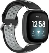Siliconen Smartwatch bandje - Geschikt voor  Fitbit Sense sport bandje - zwart/grijs - Strap-it Horlogeband / Polsband / Armband