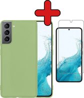 Samsung S22 Hoesje Siliconen Case Cover Met Screenprotector - Samsung Galaxy S22 Hoesje Cover Hoes Siliconen Met Screenprotector - Groen