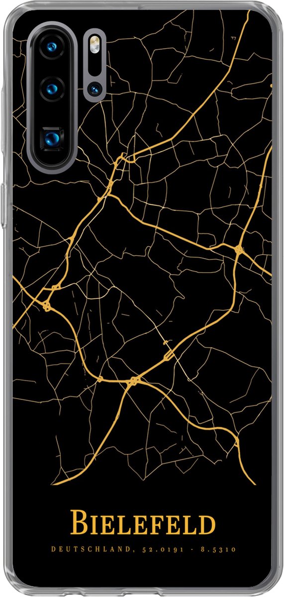 Telefoonhoesje Geschikt voor Huawei P30 Pro hoesje - Bielefeld - Kaart - Goud - Siliconen Telefoonhoesje Telefoonhoesje