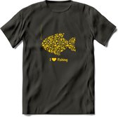 I Love Fishing - Vissen T-Shirt | Geel | Grappig Verjaardag Vis Hobby Cadeau Shirt | Dames - Heren - Unisex | Tshirt Hengelsport Kleding Kado - Donker Grijs - L